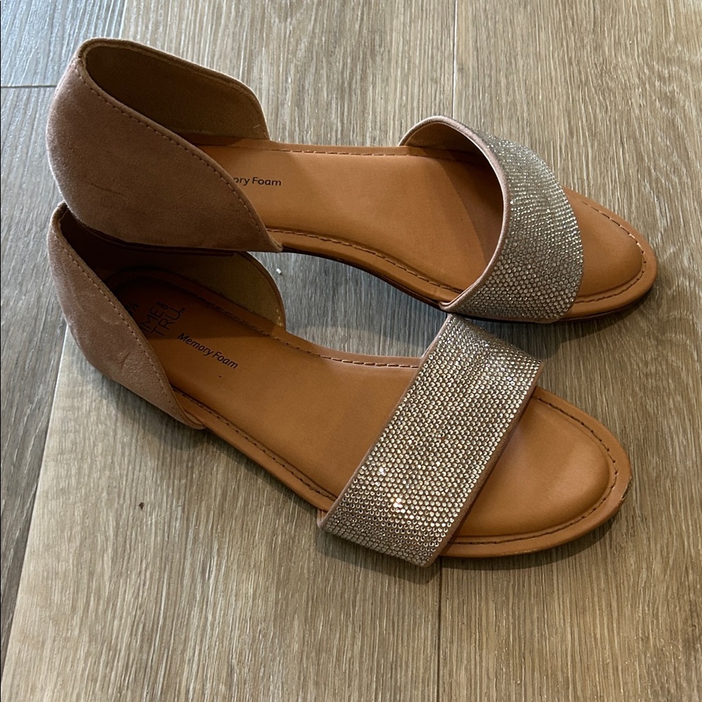 Time and Tru Tan and Silver Women's Sandals